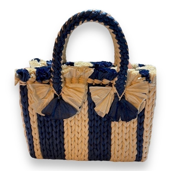 Blue Satchel Emei Straw Paper Satchel in Charcoal Blue Vince Camuto - Picture 5 of 8